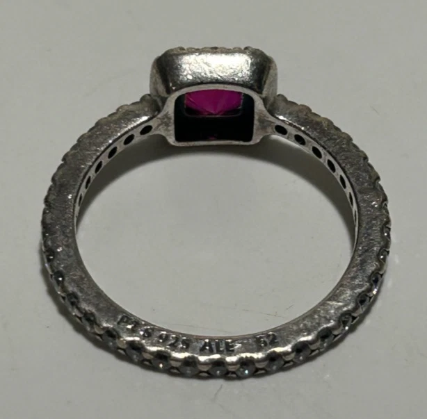 PANDORA Signed P2 S 925 ALE 52 Ruby Red CZ Sterling Silver Ring Sz 6 - Image 3 of 4
