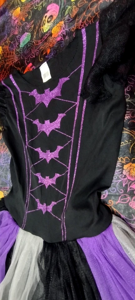 Vestido Tutú Gótico Púrpura Murciélagos Halloween Ilumina Adolescentes Talla Niñas L 10 12 Foto 4 de 4