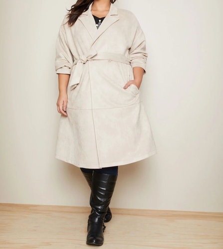 Ladies plus size 24 Autograph stone mock suede belted jacket coat suedette New - Picture 2 of 3