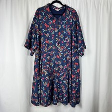 eShakti Blue Floral Shirt Dress Collared Half Sleeve Buttons Cottagecore 32W