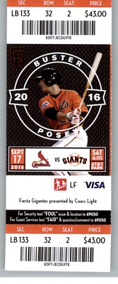 St. Louis Cardinals vs San Francisco Giants 9/17/2016 Ticket Buster Posey