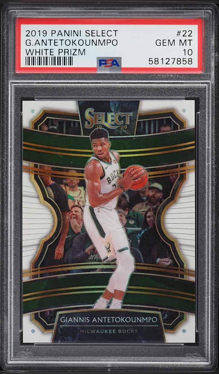 2019 Select BkB Card # 22 Giannis Antetokounmpo WHITE PRIZM /149 PSA 10 GEM MINT