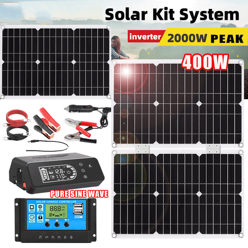 2000 Watts Complete Solar Panel Kit Power Inverter Generator 100A Home Grid 12V