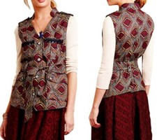 Anthropologie Journey Afar Vest Small 2 4 Pockets $138 Crochet Trim Ethnic Print