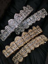 14k Baguette Joker Gold Grillz For Mouth Teeth Top Bottom Hip Hop 8 Tooth Grills