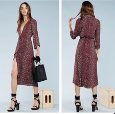 Reformation Bree Animal Print Burgundy Midi Dress Size XS