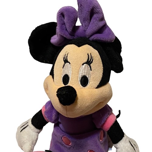 Disney Minnie Mouse Bolsa de Frijoles Peluche Juguete Suave Púrpura Vestido Arco Solo Juega - Imagen 2 de 4