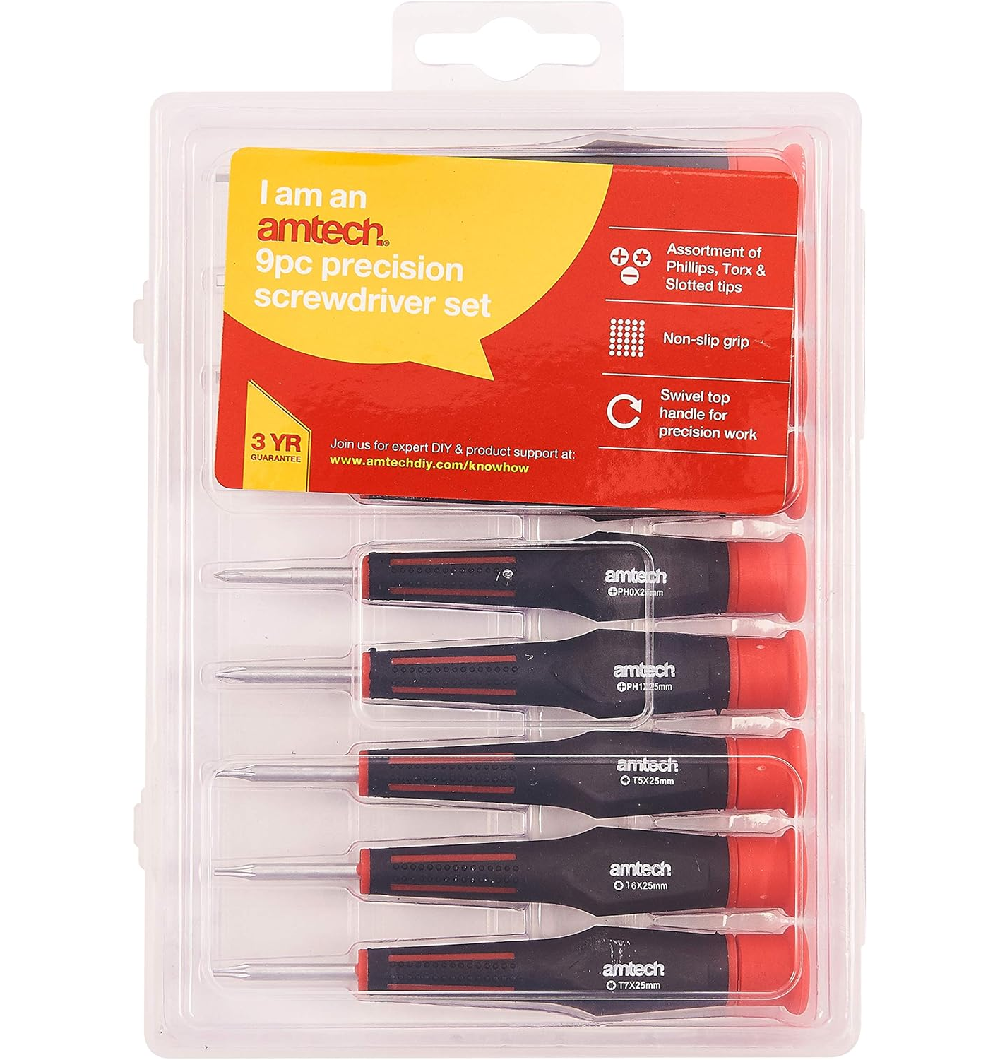 Amtech 9Pc Precision Screwdriver Set Slotted Phillips & Torx Storage Case L0475