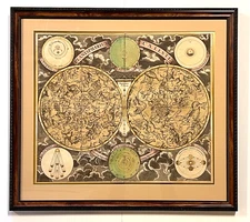 Astronomy Celestial Chart, Dbl. Hemisphere; Homann Heirs, Antique 18th Cent.