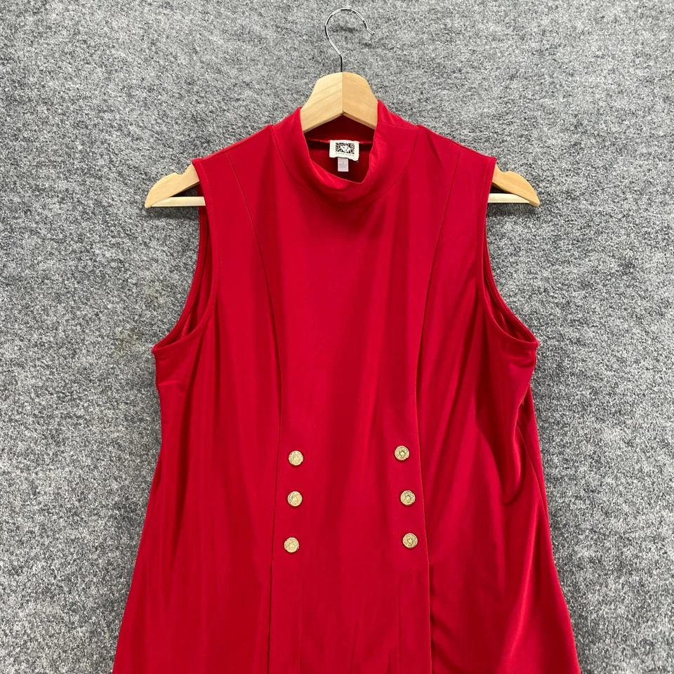 Top Anne Klein Mujer S Pequeño Rojo Cuello Alto Sin Mangas Correa Ancha Botón Informal Foto 3 de 4