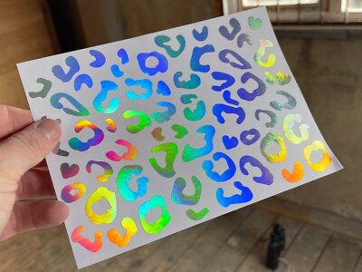 Regenbogen Oilslick holografische Leopard Gepard Druck Aufkleber - A4 Blatt