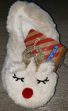 girls FLEECE REINDEER CHRISTMAS SLIPPERS 9.5 to 12.5 sparkle gold antlers SOFT
