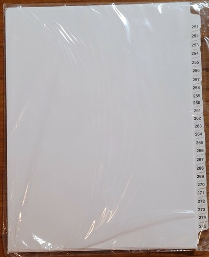 Legal Exhibit Side Tab Index Dividers Tab 251/275 - Letter Size