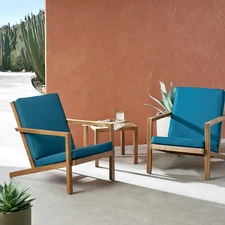 Leah Outdoor 3 Piece Acacia Wood Chat Set, Brown Patina and Dark Teal