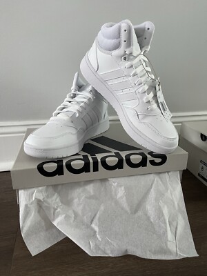 adidas Women's Hoops 3.0 Mid Triple White Basketball Shoes Sneakers size 8