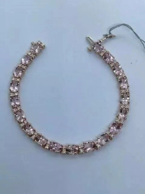 Женский теннисный браслет из персика морганита овальной огранки 12 карат с покрытием из розового золота 14 карат - Изображение 3 из 4