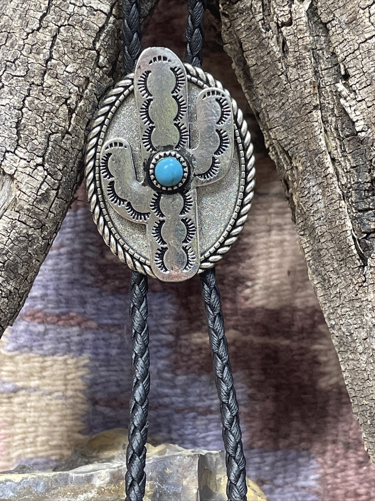 Saguaro Cactus Turquoise Silver Bolo Tie Western Southwest WEDDING Fall Festival