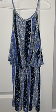 Girls XTRAORDINARY Tiered Tank Short Romper Blue/White/Green Floral Print SZ SM