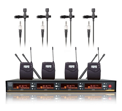 4 Channel Wireless Lavalier Microphone System for Speech Stage Churches Schools - 第 1/3 張圖片