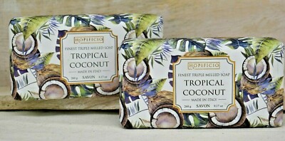 2 HOPIFICIO Finest Triple Milled Soaps Tropical Coconut Made in Italy