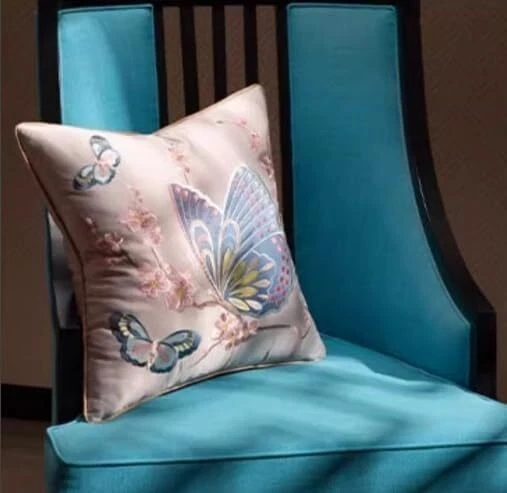 Almohada Mariposa, Almohada Cojín Floral Bordada Mariposa (Gris, 17.7 "x17.7") Foto 4 de 4