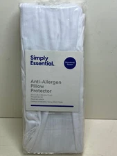 Simply Essential Anti-Allergen Standard Queen Pillow Protector White zipper clos