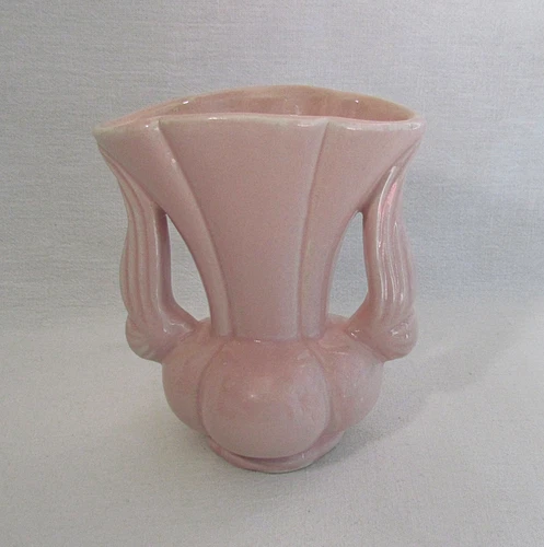 Vintage 1930's Niloak Pottery Winged Victory Vase Pink Two Handled Art Deco 6"