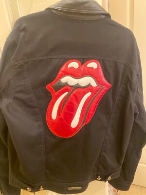 chrome hearts rolling stones leather collar black denim jacket
