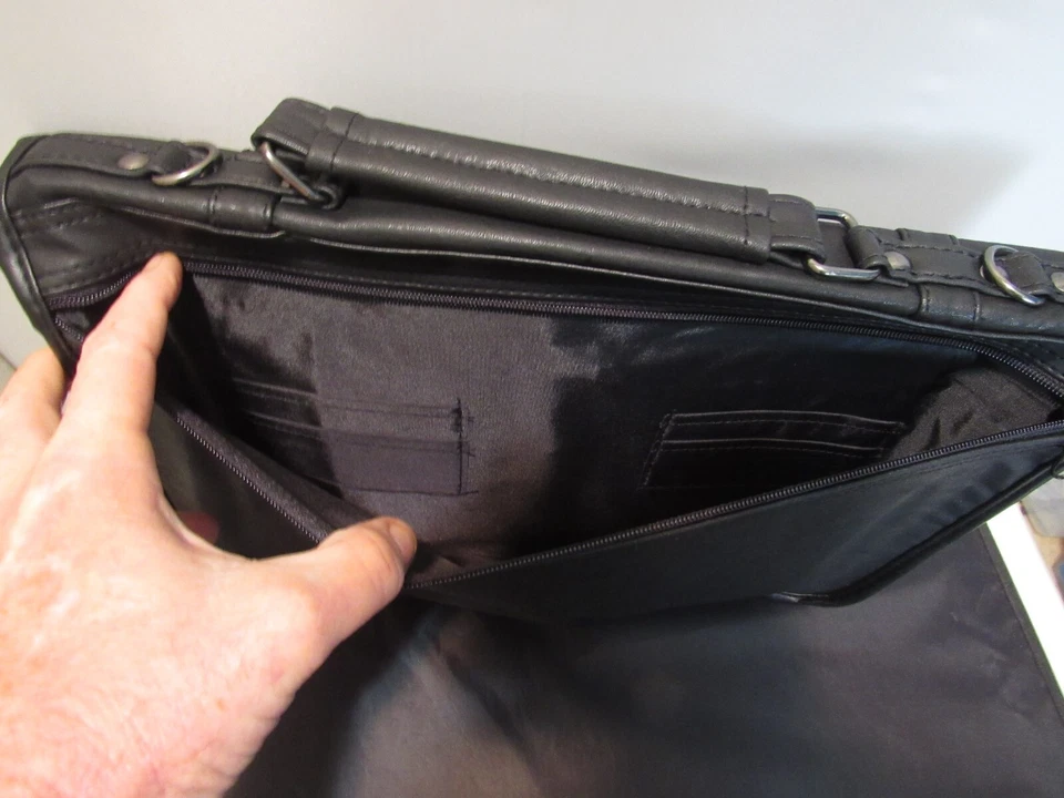 Funda de cuero negra para portátil 15x11x4 con asa o correa para el hombro 2 Inter Compartmen Foto 4 de 4