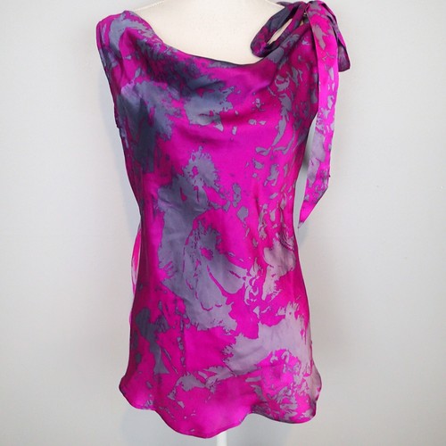 Cabi Silk Blouse s Purple pink Sleeveless Shoulder Tie Cowl Neck Career Party - Picture 5 of 14