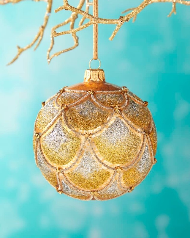 NEIMAN MARCUS Glass Christmas Ornament/Ball Bauble MADE IN POLAND 2021 Gold