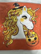 GirlsSz 16 The Childrens Place Unicorn Girls Long Sleeve Orange Halloween Shirt