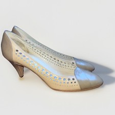Vtg Oleg Cassini Dress Heels, Beige Leather, Perforated, 2.5" Heels, Size 7 1/2
