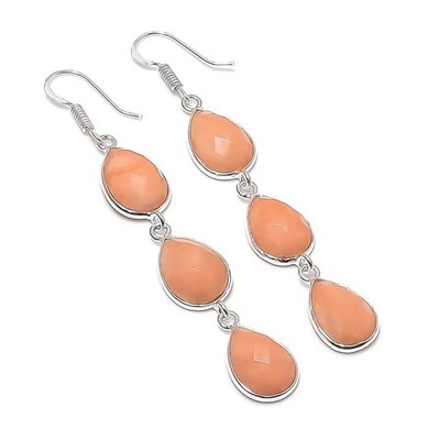 Pink Amazonite Gemstone Handmade 925 Sterling Silver Jewelry Earring Size 3''