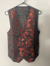 Men s Floral Vest Red And Black With Tie And Pocket Square Size Small JL