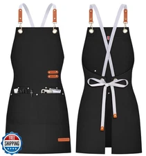 Teskyer Kitchen Cooking Apron with Pockets, Water Oil Resistant, Canvas Cross
