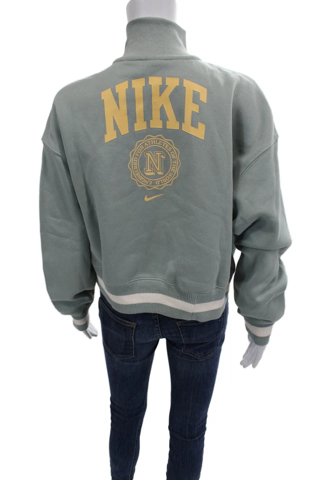 Nike Womens Long SLeeve Quarter Zip Logo Henley Sweater Gray Cotton Size Medium - Image 3 of 4