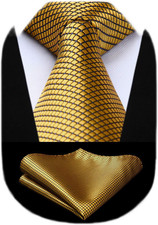 Mens Ties Plaid Tie and Pocket Square Set Classic Woven Formal Checkered Necktie