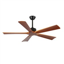 60in Wood Ceiling Fan No Light 5 Soild Wood Blades DC Motor for In/Outdoor Use