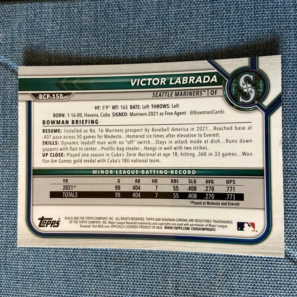 2022 Bowman - Chrome Prospects Victor Labrada #BCP-150 Mojo Refractor (RC) - Image 2 of 3