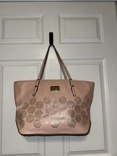 Nine West Blush Floral Cut Out Accent Tote Shoulder Bag Inner Pockets