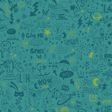 Holden Decor Doodle Teal Neon Yellow Wallpaper 13341 - Modern Hand Drawn Neon