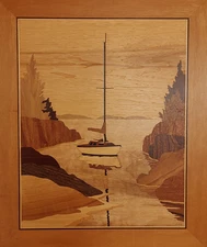 HUDSON RIVER INLAY PICTURE - TRANQUILITY - WOOD MARQUETRY - 24 X 28