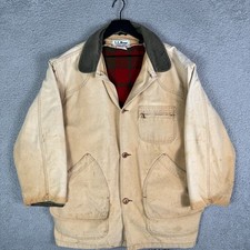 Vintage LL Bean Chore Jacket Mens Large Barn Coat Wool Lined Distressed USA Made