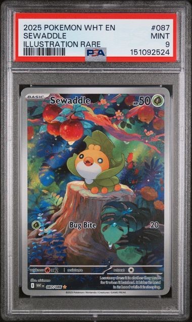 2025 POKEMON WHT EN-WHITE FLARE ILLUSTRATION RARE #087 SEWADDLE PSA 9