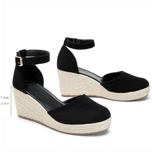 Womens Espadrilles Sandals, Closed Toe Platform for Women Ankle Strap Casual