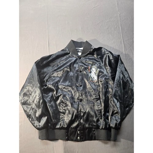 Riot Society Mens Black Satin Bomber Jacket Geisha Skull Graphic Small - product listing photo