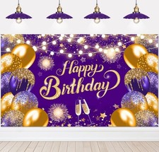 Purple Gold Happy Birthday Backdrop 6X3.6 Ft Purple Banner for Birthday Party...