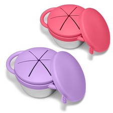 2 Pack Baby Stainless Steel Snack Containers for Kids with Spill Proof Food G...