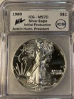 1989 INITIAL PRODUCTION  American Silver Eagle ICG MS70  SIGNED Austin Hutto
